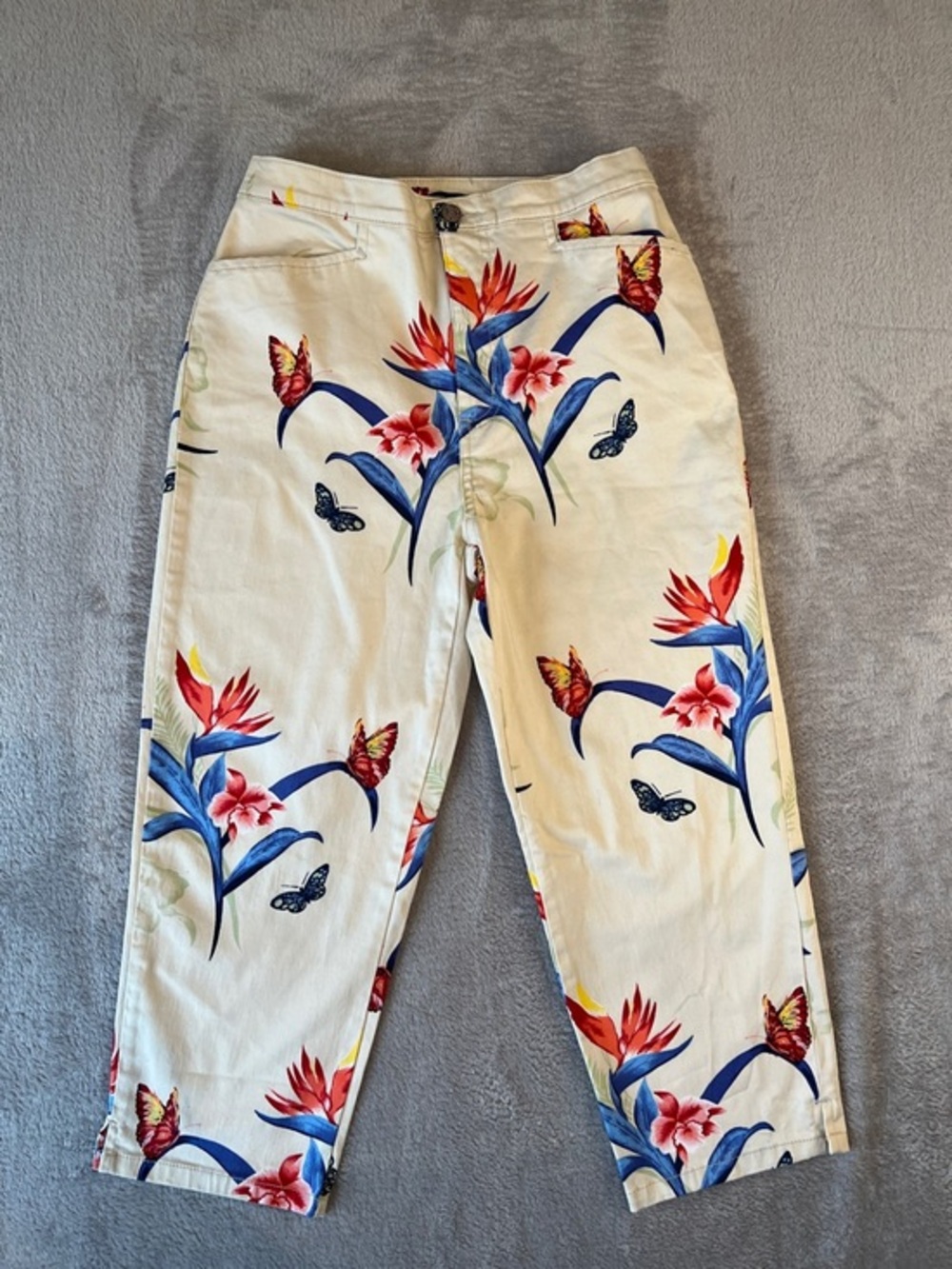 Vintage Bill Blass‎ Jeans Floral Butterfly Tropical Print High Rise Pants Size 6